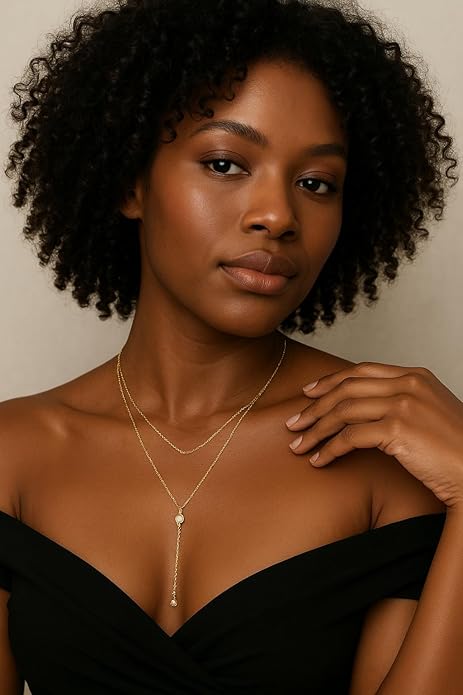 14K Gold Plated Y Necklace for Women – Dainty Lariat Long Pendant Chain, Layered Drop Necklace for V Neck Dress, Simple Sexy Cleavage Jewelry Gifts for Women