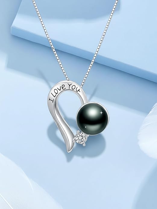KANNSOAR Tahitian Black Pearl 18K White Gold Plated Sterling Silver Heart/Infinity/Four Leaf Clover Pendant Necklace Jewelry Gifts for Women Wife Mom Girlfriend Wedding Birthday Anniversary Christmas