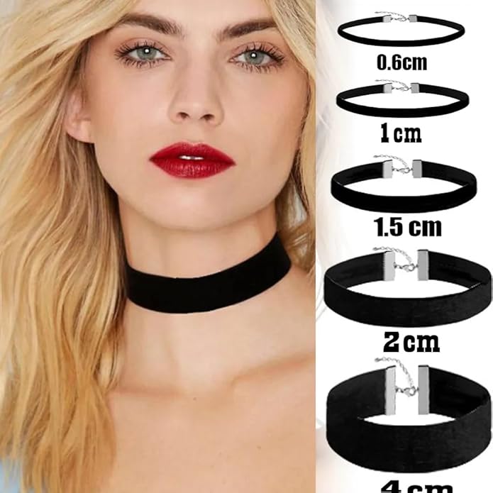 Sora Tuki Black Choker Necklace for Women 1cm-3cm Wide Velvet Leather Lace Chocker Tattoo Collar 90s Goth Jewelry