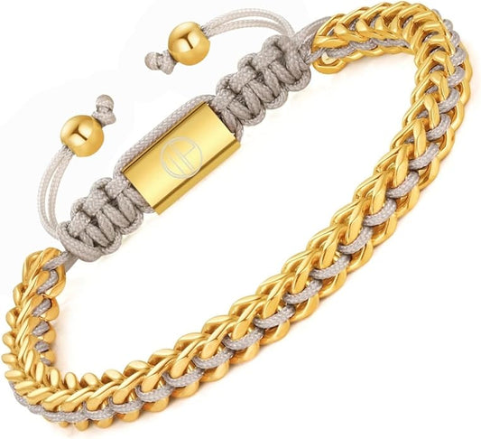 Gold-Plated Bracelets for Men 18K Gold Plated Franco Link Chain Stainless Steel Bracelet Adjustable Bracelet Mens Jewelry Birthday Gift
