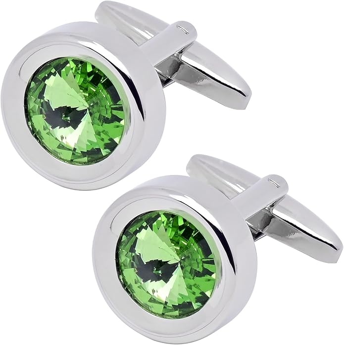 ZEEY Silver Round Crystal Gemstone Cufflinks for Men Women Classic Men's Cufflink Jewelry Set for Business Wedding Party Formal Events Daily Tuxedo Dress Shirt Accessories