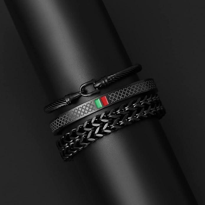 WFYOU 3PCS Stainless Steel Bracelets for Men Gold Roman Numeral Bangle Bracelet Twisted Cable Bracelet Adjustable Cuff Bracelet Mens Luxury Jewelry Bracelets Gifts