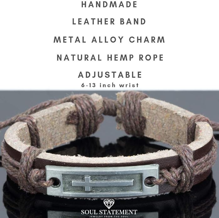 Leather Cross Bracelet for Teens or Men, Cool Christian Gift Ideas for Teenagers for Confirmation, Baptism, Christmas Stocking Stuffers