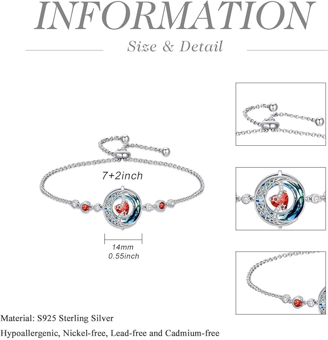 TOUPOP Birthstone Bracelet Moon and Star Bracelet 925 Sterling Silver Blue Crystal Jewelry Birthday Christmas Gifts for Women