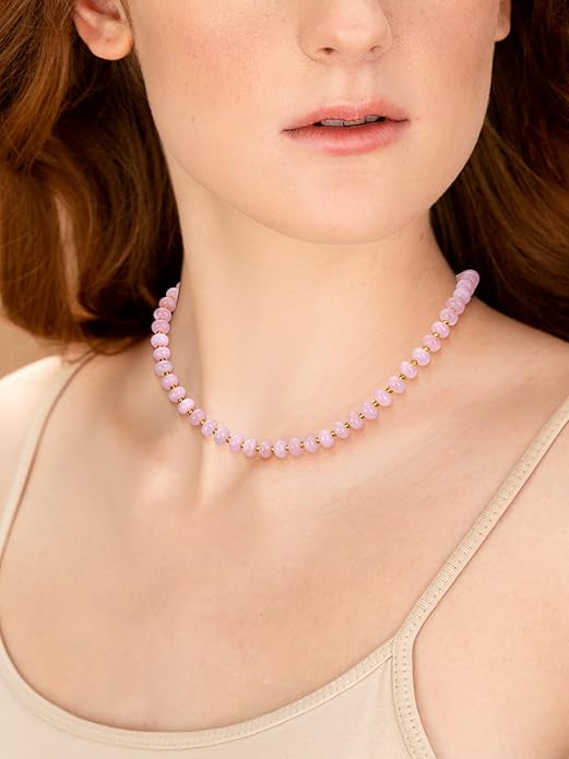 CrystalTears Beaded Gemstone Necklace for Women, Womens Colorful Boho Stone Bead Choker Necklace, Handmade Natural Crystal Stone Summer Beach Jewellery Gifts for Women Mom Christmas