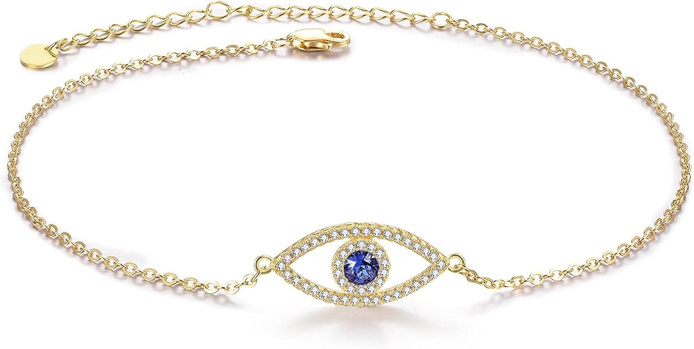 AOBOCO Sterling Silver Anklet for Women Crystal Butterfly Dragonfly Evil Eye Ankle Bracelet