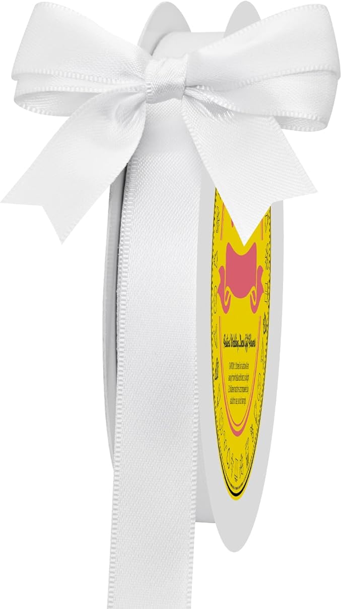 LEEQE Double Face White Satin Ribbon 5/8 inch X 50 Yards Polyester White Ribbon for Gift Wrapping Very Suitable for Weddings Party Hair Bow Invitation Decorations and More