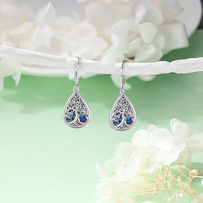 Tree of life Dangle Earrings Sterling Silver Moonstone/Turquoise/Malachite Earrings for Women Filigree Leverback Earrings Jewelry Gifts