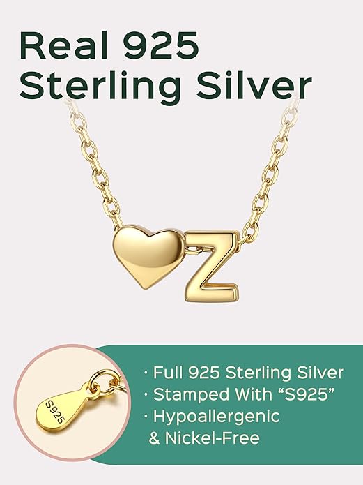 ChicSilver 925 Sterling Silver Heart Initial Necklaces for Women -Dainty Personalized Heart Pendant Letter Alphabet Necklace for Women