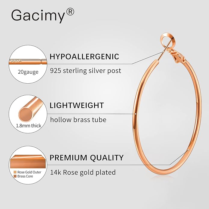 Gacimy Gold Hoop Earrings for Women 14K Gold Plated, 925 Sterling Silver Post Hypoallergenic Earrings Hoops for Women