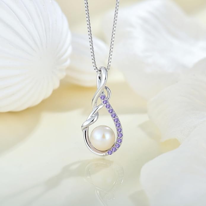 STARCHENIE Freshwater Cultured Pearl Necklace for Women 925 Sterling Silver Infinity Birthstones Pendant Birthday Anniversary Jewelry