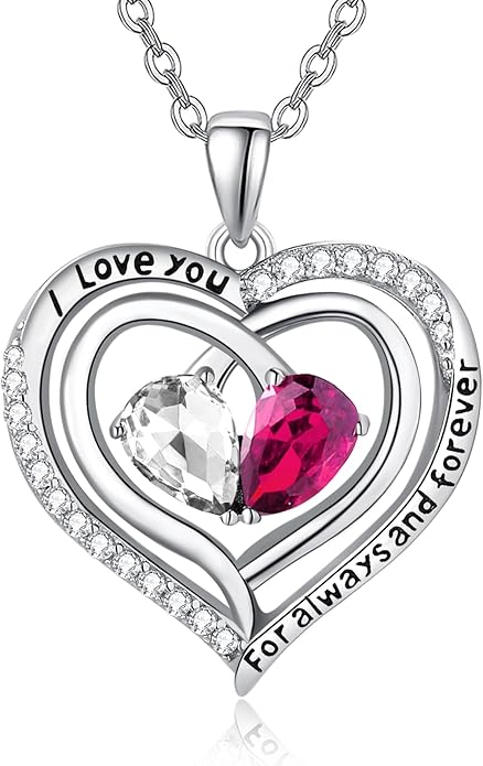 Zeuslia Double Birthstone Necklace Gifts for Wife - 925 Sterling Silver Sunflower/Rose/Crown Cross/Compass/Heart Pendant I Love You Necklace, Anniversary Birthday Gifts for Wife Girlfriend Mom Her