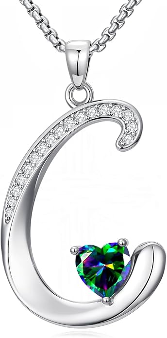 Christmas Gifts for Women Alphabet A to Z Initial Birthstone Pendant Necklaces for Women - 18k White Gold Plated Personalized Name Jewelry Valentine Mothers Day Birthday Gifts for Women Her Girlfriend