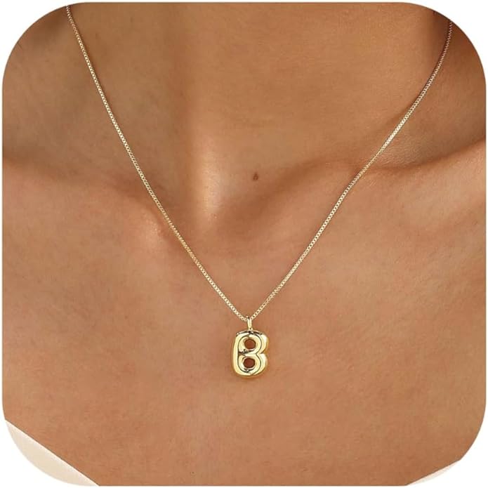 Bubble Gold Silver Letter Necklace Initial Necklaces for Women Trendy 14K Dainty Charm Pendant Name Necklace Personalized Jewelry Gift for Women Teen