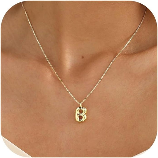 Bubble Gold Silver Letter Necklace Initial Necklaces for Women Trendy 14K Dainty Charm Pendant Name Necklace Personalized Jewelry Gift for Women Teen