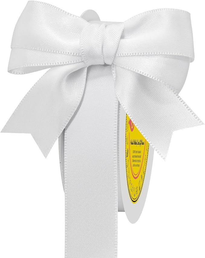 LEEQE Double Face White Satin Ribbon 7/8 inch X 25 Yards Polyester White Ribbon for Gift Wrapping Very Suitable for Weddings Party Hair Bow Invitation Decorations
