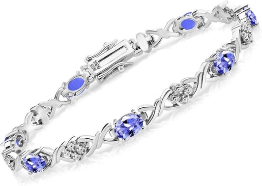 Gem Stone King 2-4 Cttw Infinity Link Gemstone Birthstone Tennis Bracelet for Women | 925 Sterling Silver | Oval 6X4MM | 7 Inch with Secure Clasp | Fine Jewelry for Her Mom Wife Anniversary