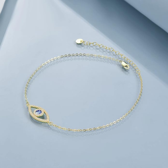 AOBOCO Sterling Silver Anklet for Women Crystal Butterfly Dragonfly Evil Eye Ankle Bracelet