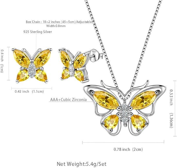 Aurora Tears Butterfly Jewelry,Women 925 Sterling Silver Butterflies Birthstone Pendant Necklace/Earrings/Rings Wedding Gift