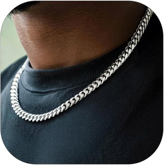 ChainsHouse Miami Cuban Link Chain Necklace for Men, 4.8mm/6mm/10mm/14mm Width, 14K Gold Plated/Stainless Steel/Black Mens Chunky Hip Hop Necklace Curb Chains, 14"-30" Length, Come Gift Box