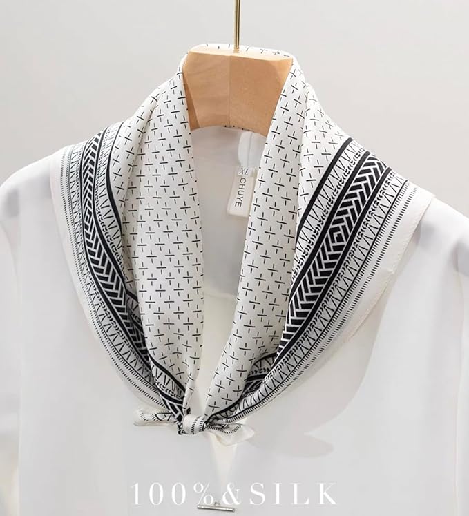 ANDANTINO 100% Mulberry Silk Square Scarf for Hair-25.6" X25.6'' Women Men Natural Silk Neckerchief Digital Printed Headscarf