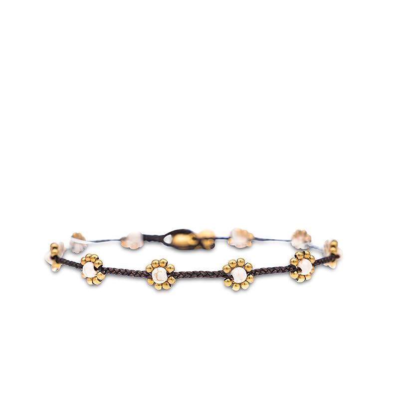 Made by Nami Boho Surfer Anklet Waterproof & Adjustable Beaded Anklets for Women Beachy Ankle Bracelet Made from Waxed Cotton Rope and Beads for Summer and Hippie Style (White Beads)