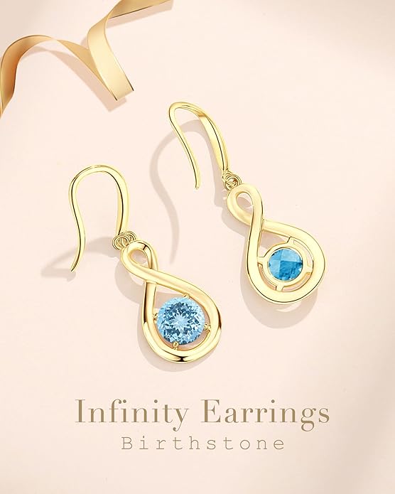 FANCIME Dangle Drop Earrings 925 Sterling Silver Dainty Infinity Round Gemstone Birthstone Jewelry Birthday Gifts for Her Women