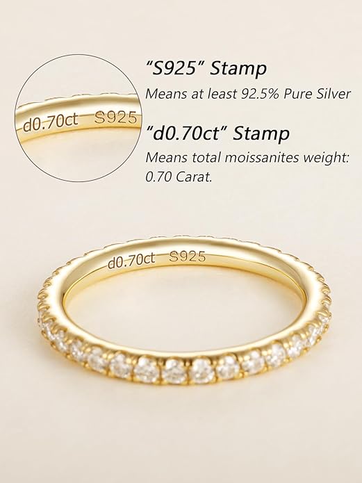 CYW Moissanite Sapphire Ruby Emerald Hand Setting Full Eternity Rings for Women, Solid 925 Sterling Silver, Stackable Ring, Wedding Birthday Valentines Anniversary Mothers Day Ideal Gift for Her