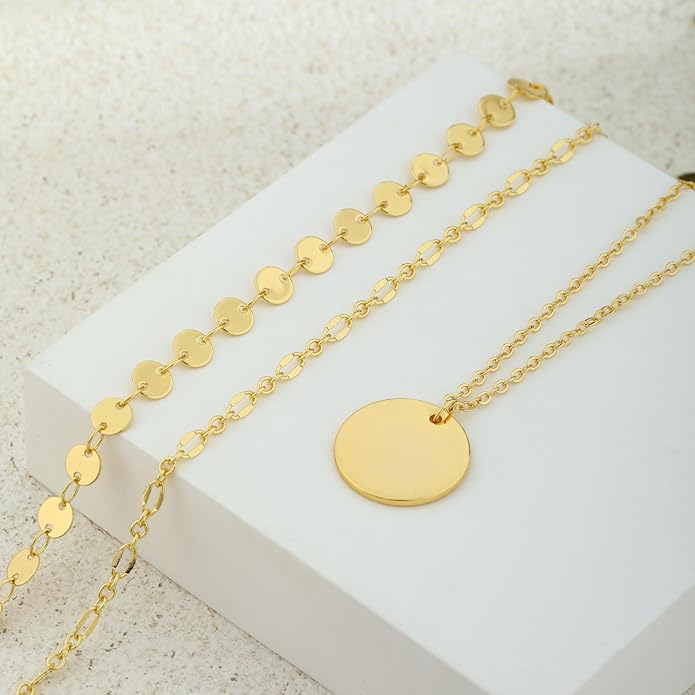 ASCOMY Gold Necklace for Women 14K Gold/Silver Plated Layered Necklaces Stackable Layering Cross Necklace Stacked Coin Pendant Pearl Herringbone Chain Stacking Gold Choker Trendy Jewelry Gift for Her