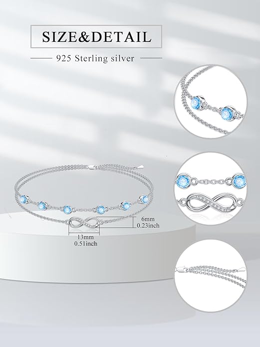 Dorunmo Anklet Bracelets For Women 925 Sterling Silver Birthstone/Infinity/Butterfly/Evil Eye/Turtle/Pineapple/Starfish/Heart Anklets Bracelets Jewelry Gifts for Women