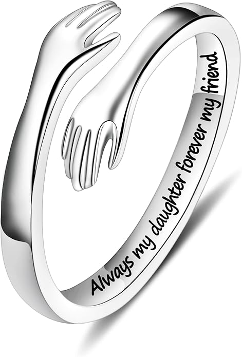 Yesteel S925 Sterling Silver Hug Ring for Women Teen Girls, Adjustable Ring Jewelry Mothers Day Birthday Gifts for Daughters Mom Sister Wife Friends Grandma