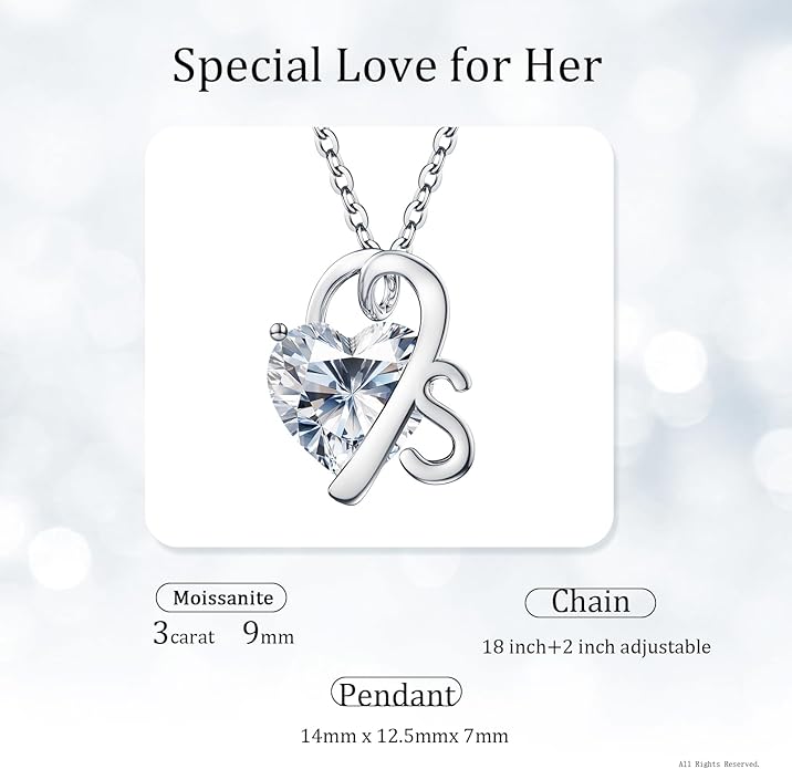 ForeverLove Heart Necklaces for Women, 4-2 Carats Heartshap Moissanite, Silver Pendant Jewelry, Anniversary Birthday Gifts for Wife, Girlfriend, Daughter, Mom