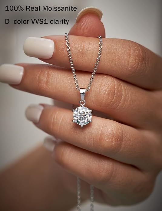 IMOLOVE Moissanite Solitaire Pendant Necklaces for Women Sterling Silver with 18K White Gold Plated 1-3 Carat D Color VVS1 Clarity Mossanite Jewelry for Women