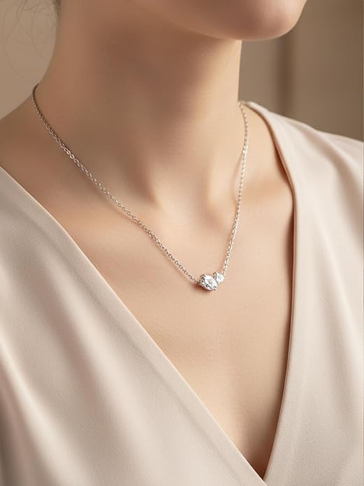 CYW Moissanite/Ruby/Sapphire/Emerald Dainty Pendant Necklace for Women, Novelty Design, Really Authentic Solid 925 Sterling Silver, 16"/18"/20" Adjustable, Birthday Anniversary Valentines Gift