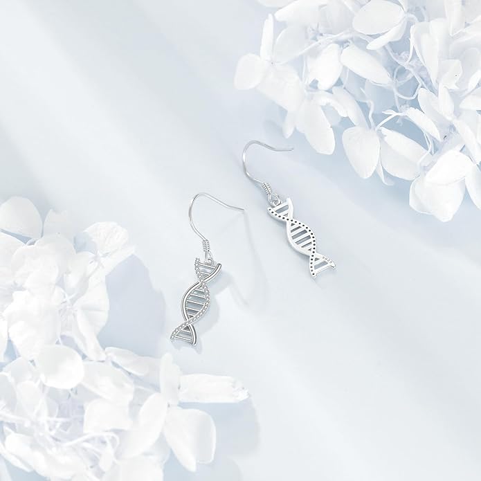 AOBOCO DNA Double Helix Chemistry Science Molecule Biology Earrings 925 Sterling Silver Dangle Earrings DNA Jewelry for Her Women