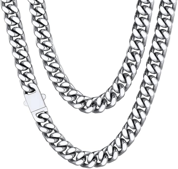 ChainsHouse Stainless Steel Mens Cuban Link Chain, Black/ 18K Gold Plated Miami Cuban Chain Necklace, 5mm/7mm/9mm/12mm/14mm Width, No Tarnish& Durable Hip Hop Mens Jewelry, 18"-30", Send Gift Box