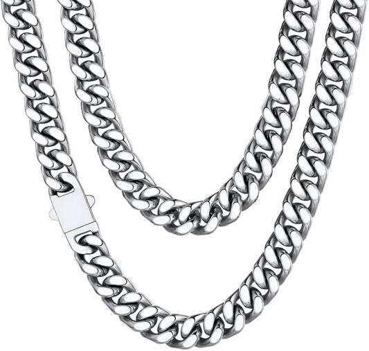 ChainsHouse Stainless Steel Mens Cuban Link Chain, Black/ 18K Gold Plated Miami Cuban Chain Necklace, 5mm/7mm/9mm/12mm/14mm Width, No Tarnish& Durable Hip Hop Mens Jewelry, 18"-30", Send Gift Box