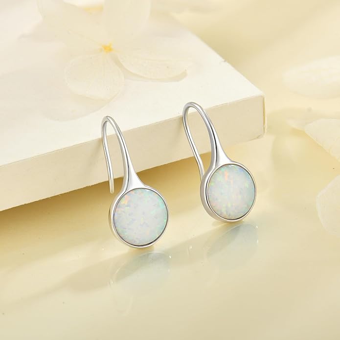Opal Earrings 925 Sterling Silver Hook Drop Teardrop Gemstone Earrings October Birthstone Dangle Earrings Jewelry Gift for Women
