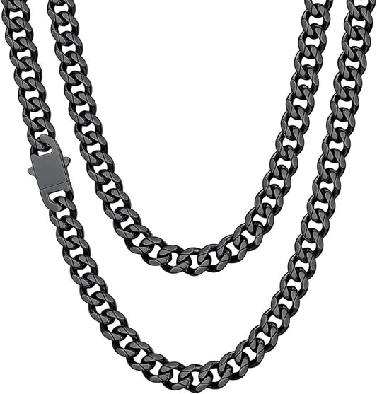 ChainsHouse Cuban Chain Necklace for Men, Stainless Steel/Black/Gold Plated Miami Cuban Necklace 6/9/12MM Width 18"-30" Length Hip Hop Jewelry, Send Gift Box