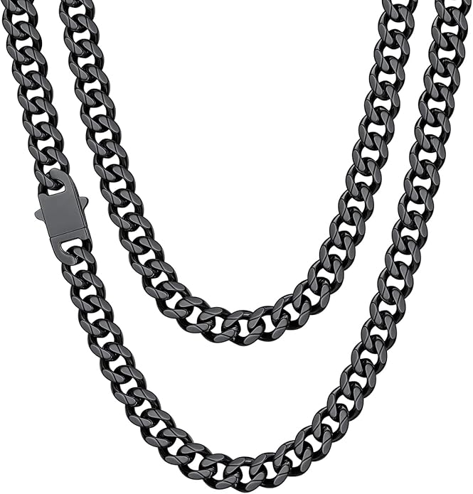 ChainsHouse Cuban Chain Necklace for Men, Stainless Steel/Black/Gold Plated Miami Cuban Necklace 6/9/12MM Width 18"-30" Length Hip Hop Jewelry, Send Gift Box