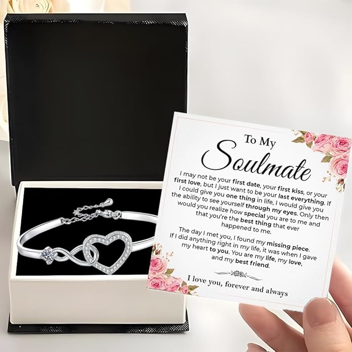 To My Soulmate Bracelet, Soulmate Bracelet For Women, Soulmate's Jewelry Gift From Boyfriend Husband Friend With Message Card And Box Meaning, Valentine Gifts For Her, Birthday Christmas Gifts