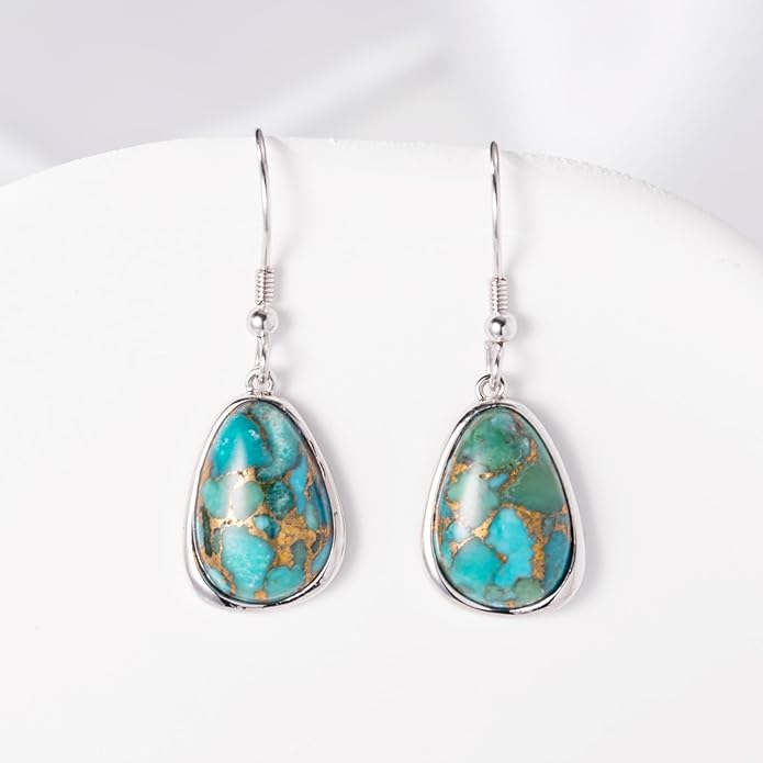 Turquoise Earrings for Women,Sterling Silver Turquoise Drop Dangle Earrings,Vintage Style Sterling Silver Turquoise Earrings-Boho & Western Drop Dangle Earrings for Women, The Triple Threat Blue Jewelry Gift