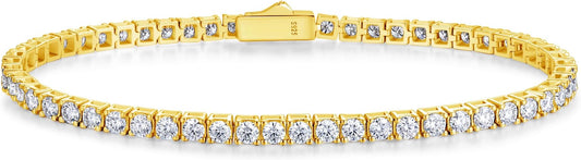 FANCIME Moissanite Tennis Bracelet 4.7-19 Carats 18K Gold Plated 925 Sterling Silver Tennis Bracelet 3mm/4mm/5mm D Color VVS1 Round Cut Moissanite Bracelet for Women Men