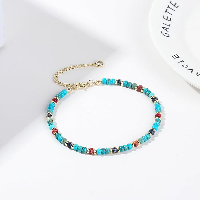Natural Stone Beaded Anklets Bracelets for Women Handmade Beaded Anklet Bracelet Waterproof Boho Beads Ankle Bracelet Adjustable Summer Jewelry