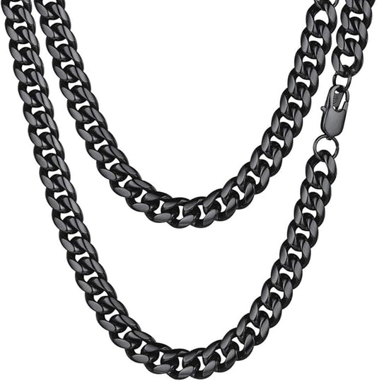 PROSTEEL 316L Stainless Steel Figaro Cuban Chain Necklace for Men, Black/18K Real Gold Plated, 4/5/6/7.5/9/10/13mm, 14inch-30inch, Come with Box