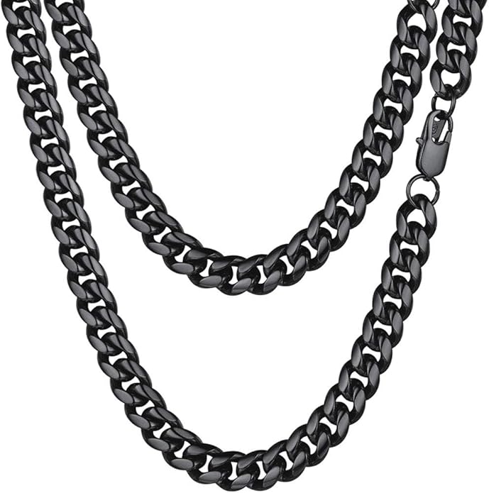PROSTEEL 316L Stainless Steel Figaro Cuban Chain Necklace for Men, Black/18K Real Gold Plated, 4/5/6/7.5/9/10/13mm, 14inch-30inch, Come with Box