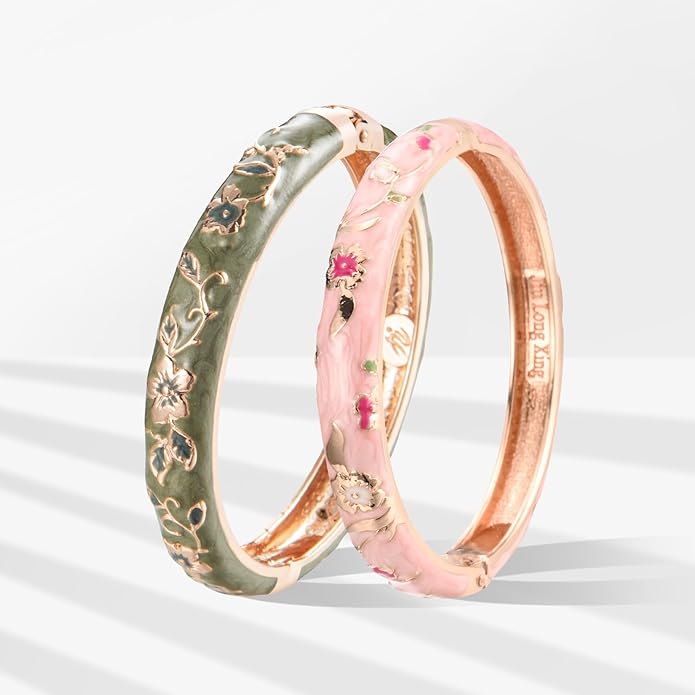 UJOY Cloisonne Bracelet Butterfly Hinge Indian Cuff Bangle Enameled Jewelry Flower Bracelets for Women Gift Box 55A114