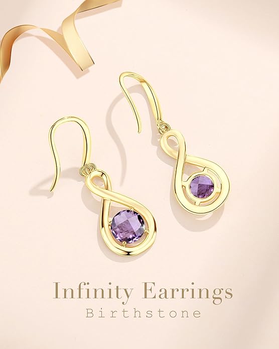 FANCIME Dangle Drop Earrings 925 Sterling Silver Dainty Infinity Round Gemstone Birthstone Jewelry Birthday Gifts for Her Women