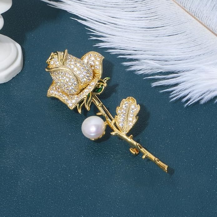 14K Gold Moissanite Rose Flower Brooch - Chic & Elegant Jacket Pin, Ideal Mother's Day Gift, Timeless Women's Accessory, Ideal for Special Occasions