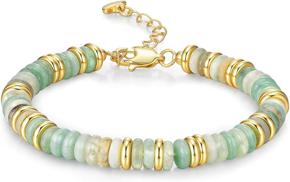 Colorful 18K Gold Plated Bracelets for Women, Stack Bangle Beaded Stone Jewelry Accessories Set for Woman, Trendy Fashion Jewelry Gifts
